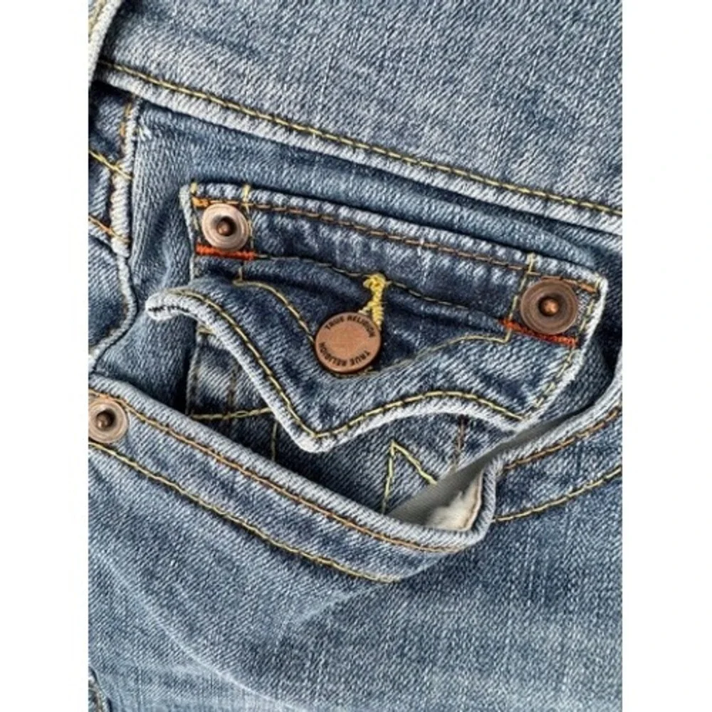 True Religion Denim Shorts Mens 32 Blue Frayed Hem‎ Horseshoe Flap Pocket Y2K